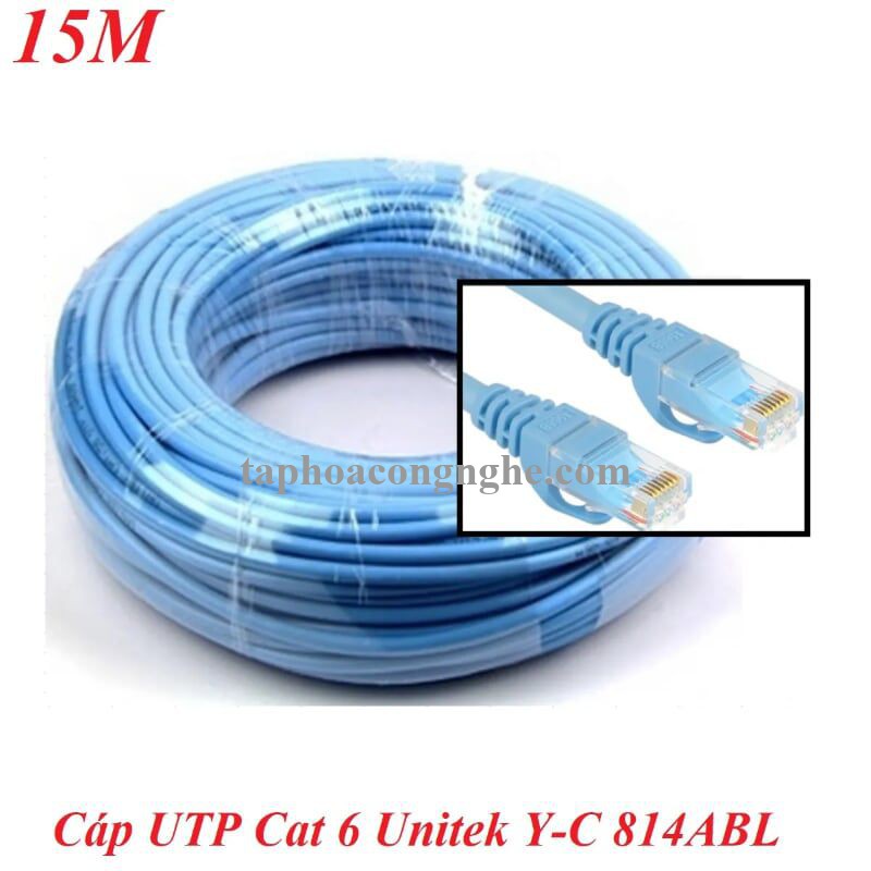 Unitek 95598 Y-C814ABL chuẩn cat6 dây tròn 15M Màu Xanh Cáp Mạng UTP 30095598